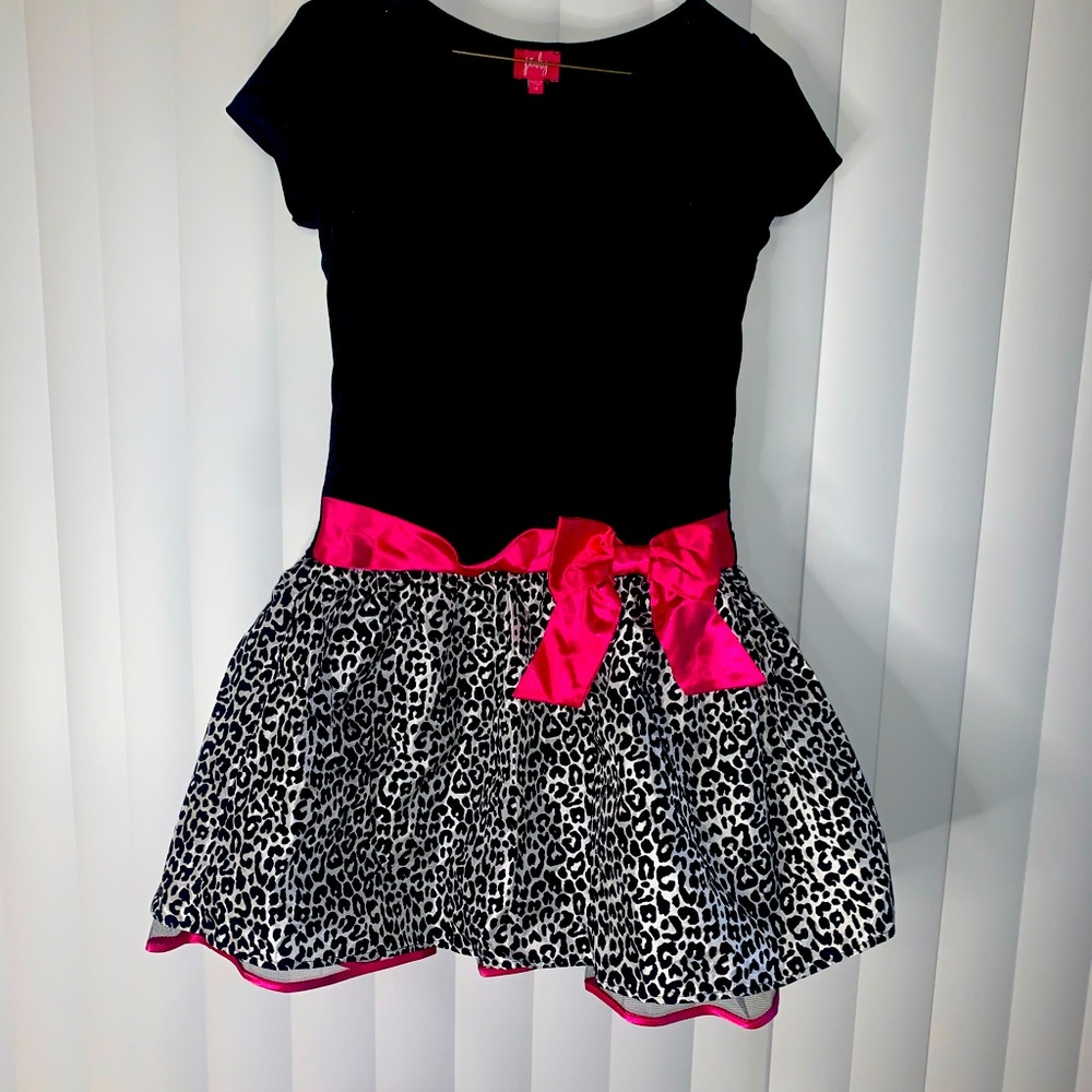 Girls formal dress black and white leopard print.